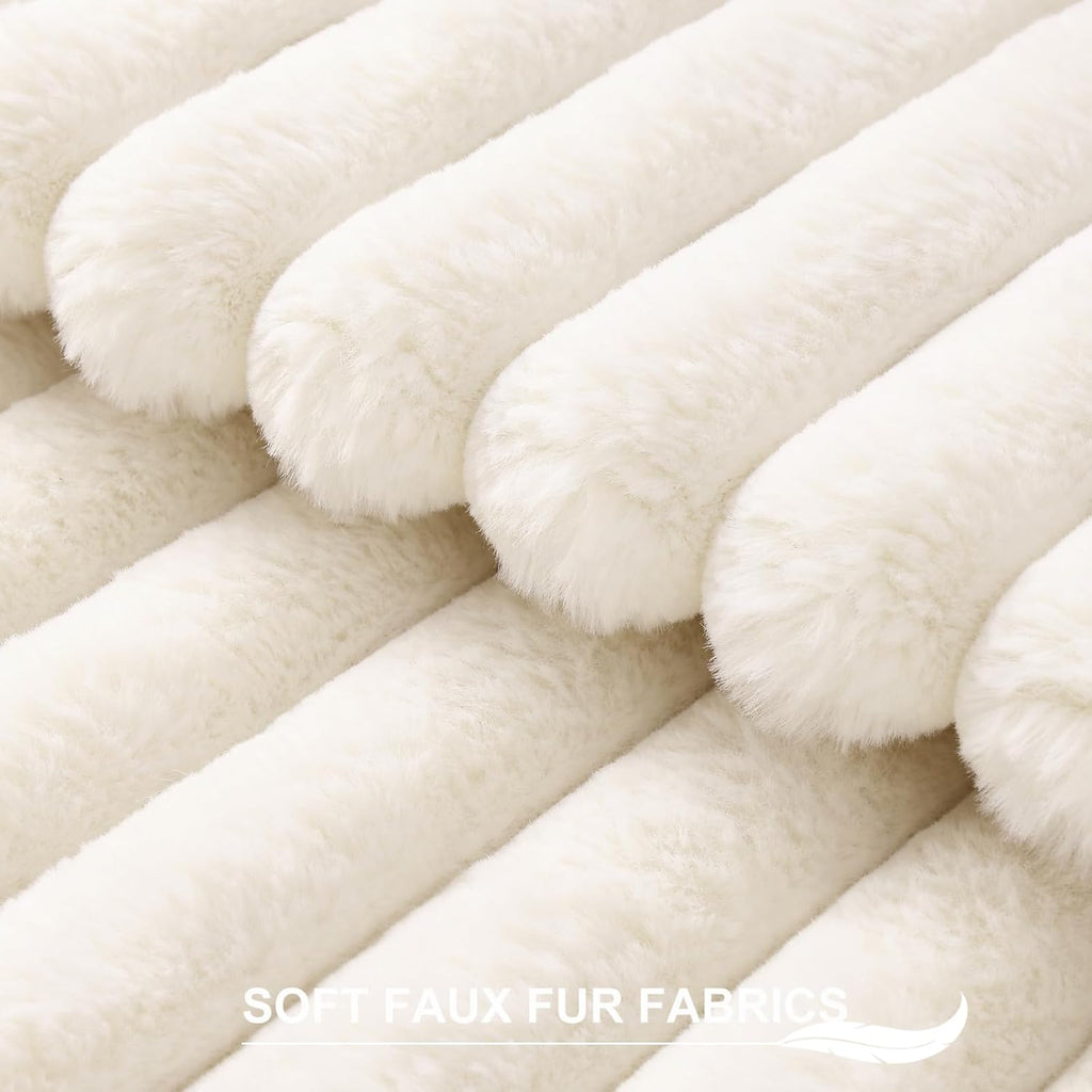 Pallene Faux Fur Plush Throw Pillow Covers 18x18 Set of 2, Luxury Soft Fluffy Striped Decorative Pillow Covers for Sofa, Couch, Living Room, Cream White