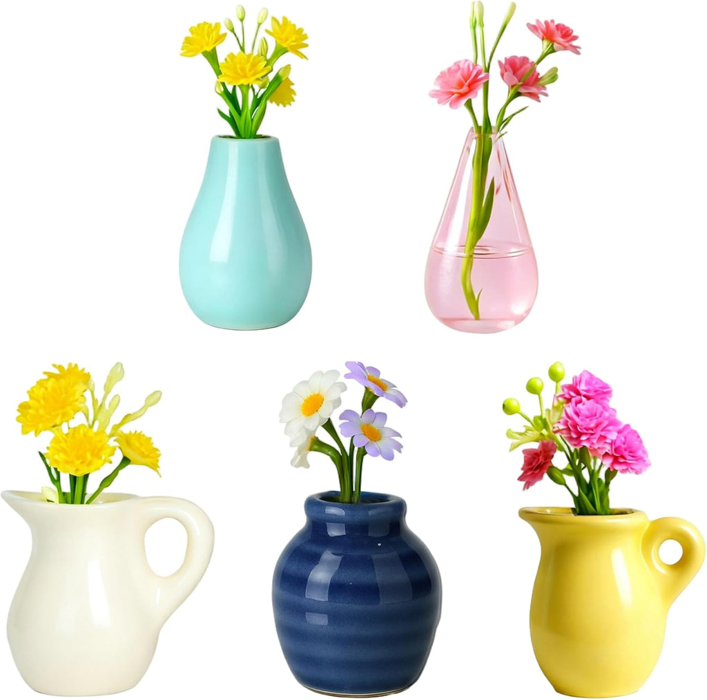 8 Pcs Refrigerator Magnets - Cute Mini Ceramic Vase Fridge Magnets with Artificial Flowers, Funny Tiny Vase Magnet for Fridge Decorative, Office, Kitchen, Locker, Whiteboard